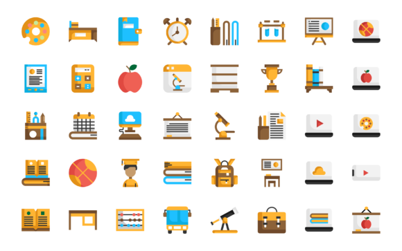 Back to School Flat Color Icon Set: Versatile Design Resources for Every Project